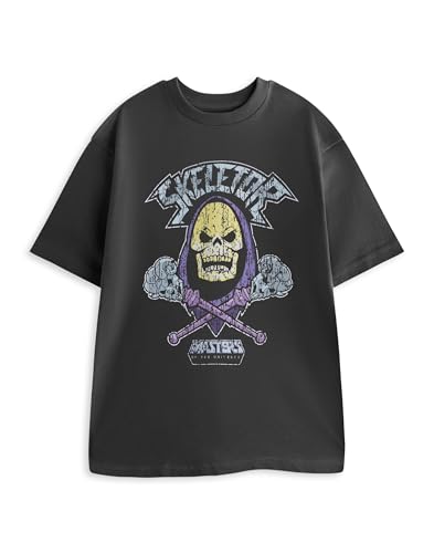 Image of Masters of the Universe Skeletor Black Graphic Tee | Distressed Print Short Sleeve Crew Neck T-Shirt | Adult Everyday Casual Top | Motu Merch - Large
