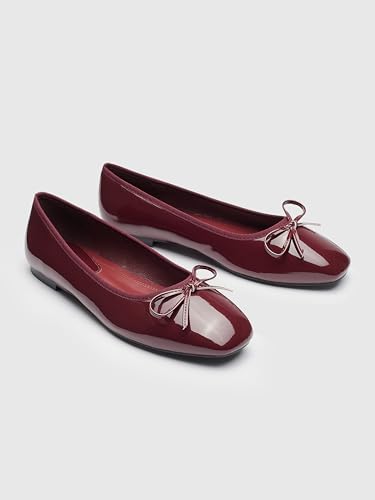 CIDER Bow Decor Square Toe Ballet Mary Jane Flats: Wine, 414