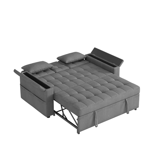 Sofá cama de 2 plazas con almacenamiento y respaldo ajustable gris para salón 8