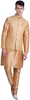 Uri and MacKenzie Men's Silk Blend Regular Kurta Churidar Pyjama with Bundi Nehru Jacket/Waistcoat