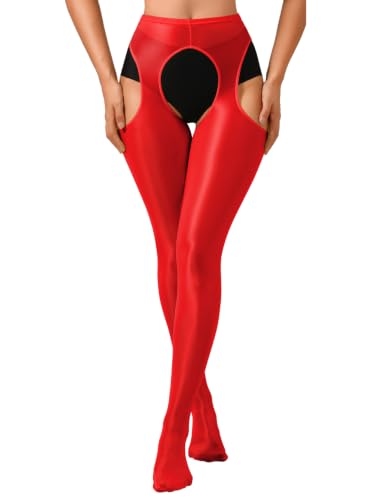 Image of ChiaoLezhee Sexy Shiny Tights, Sheer High-Waisted, Suspender Pantyhose For Women Rave Party Outfits Leggings Pants Exotic