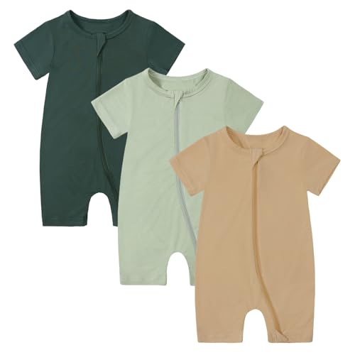 Image of OPAWO Bamboo Baby Pajamas 3 Pack, Double Zipper Bamboo Sleepers for Baby Boy Girl Romper, Toddler Summer Clothes Outfit 0-24M
