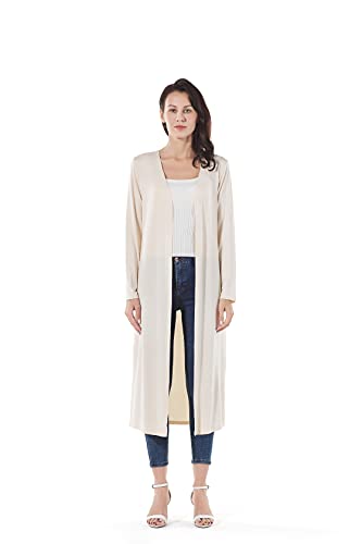 Image of Women's Solid Sweater Essential Duster Long Cascading Open Front Lightweight Blue Cardigan