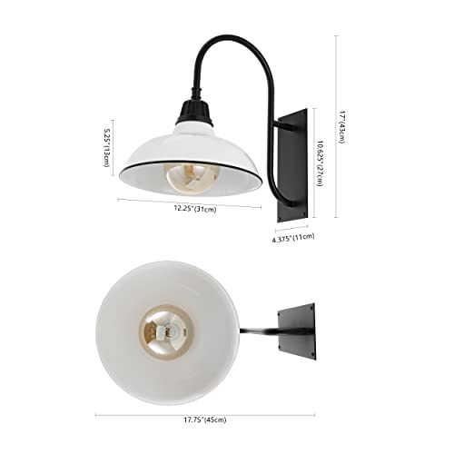 Image of JONATHAN Y 12.25 inch White /Black 1-Light Farmhouse Gooseneck Outdoor Wall Sconce Lamp, with Black Metal Bowl Shade, Industrial Iron LED Porch Light for Patio Garage Entryway JYL7614A
