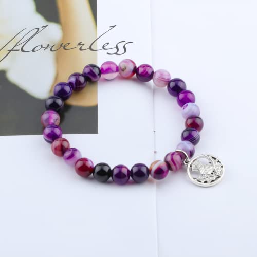 Arhtf Sassenach Gift Scottish Thistle Bracelet,Celtic Thistle Charm Thistle Blessing Amethyst Beads Thistle Flower Jewelry,Scottish Thistle Jewelry For Women (Purple Thistle) #TOP4