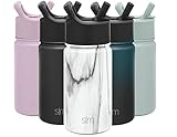 Simple Modern Kids Water Bottle with Straw Lid Vacuum Insulated Stainless Steel Metal Thermos Bottles | Reusable Leak Proof BPA-Free Flask for School | Summit Collection | 14oz, Carrara Marble