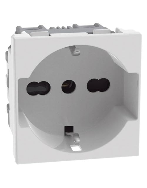BTICINO MatixGO Universal power socket 2 modules White SJW4140A16F Flat German and Italian standard socket, distance between 19 mm and 26 mm