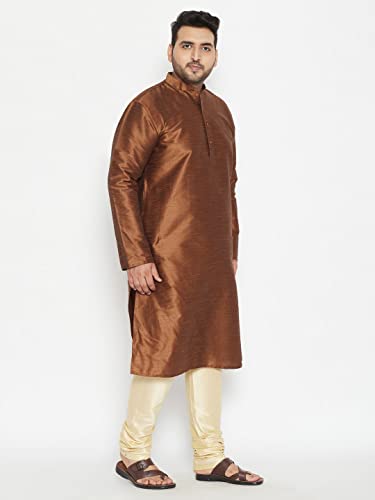 Image of Vastramay Plus Men's White Silk Blend Kurta Pyjama Set VPLUSMKWH001nPBL 44 | Independence Day