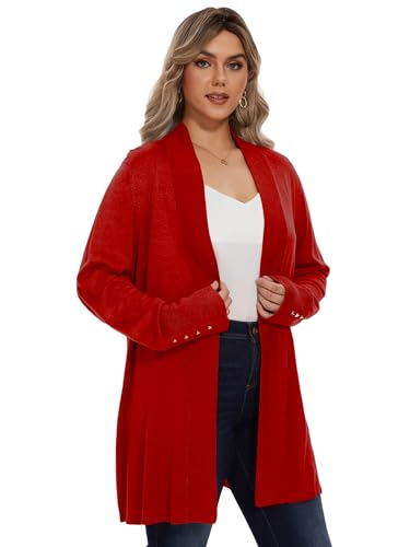 Spicy Sandia Plus Size Lightweight Knit Cardigan for Women Open Front Long Sleeve Dressy Casual Sweaters
