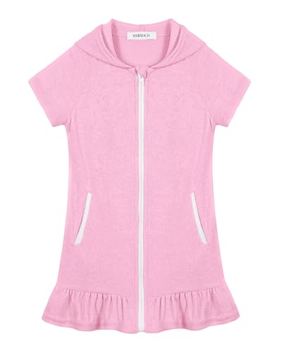 Image of Bsubseach Girls Swimsuit Coverup Terry Zip-Up Ruffle Bathing Suit Cover Up