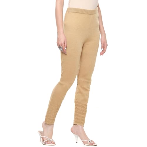 Image of Rangriti Mustard Acrylic Regular Solid Legging for Women