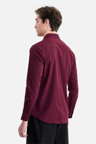 Image of SNITCH Luxe Men Formal Shirt | Slim Fit Full Sleeve Spread Collar Pinstripe Design | Breathable Viscose Blend & Stretch Fabric for Office Wear & Business Meetings