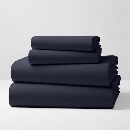 Mellanni Cotton Flannel Sheet Set - Double Brushed for Added Softness & Comfort - Deep Pocket Fitted Sheet up to 16" - 3 Piece Set (Twin, Navy)