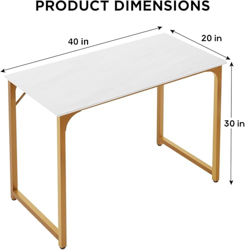 Image of PayLessHere | 39 Inch Computer Desk | White Gold | Sturdy Office Desk | Metal Frame, Adjustable Feet | Water-Resistant, Scratchproof Surface | Writing Table for Home Office or Study | Pack of 1