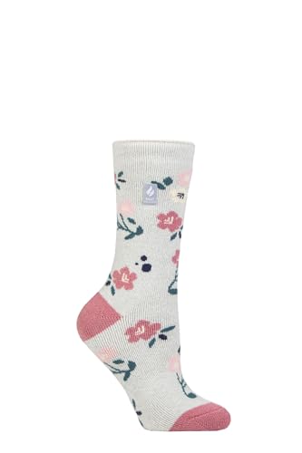 HEAT HOLDERS SOCKSHOP Damen 1.6 TOG Lite Gemustert und gestreift Thermische Socken Packung 1 (DE/NL/SE/PL Numerisch 37 42 Regular Regular Lanuza Blumengrau)