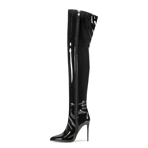 Image of Thigh high boots for women striped Back zipper Burgundy Zebra Print Over the knee Sexy gold white pointed toe Cow Print leopard Magenta stiletto heel