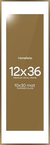 Image of Homeforia 12x36 Picture Frame Bronze, High End Metal 12by36 Brass Poster Frames with Mat 10x30 Photo, 12 x 36 Panoramic Frames Matted to 10 by 30 Art, 36by12 Frames, Tempered Glass, Wall Kit, Set of 1