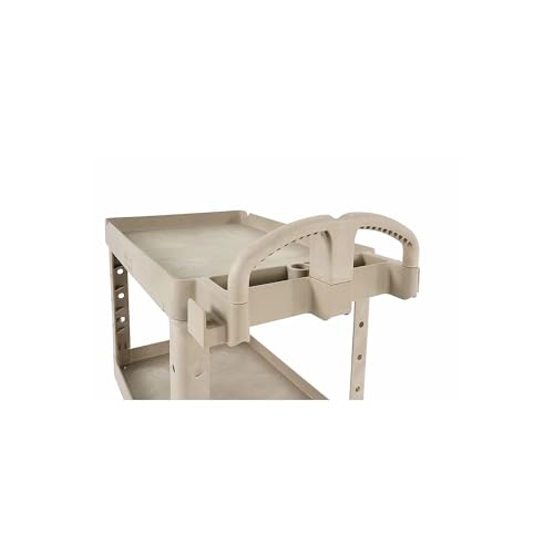 Image of Rubbermaid Commercial Products BRUTE Heavy Duty 2-Shelf Utility /Service Cart, Medium, Lipped Shelves, Ergonomic Handle, 500 lbs. Capacity, Beige, for Warehouse /Garage /Cleaning /Maintenance