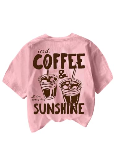 Image of RoseSeek Women's Graphic Letter Tee Crew Neck Drop Shoulder Trendy Summer T Shirt Short Sleeve Vintage Car Print Top