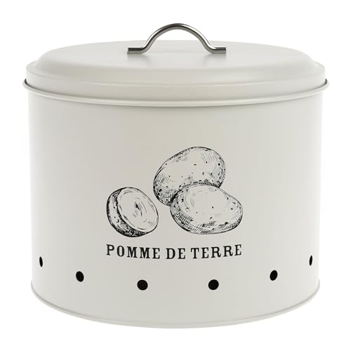Gimel 528252 Boîte Metallique de Rangement pour Pomme de Terre - 8 Litres Ø 22.5 cm H 22 cm - Coloris Beige - Boîte de Rangement de Cuisine Coloris Beige Décor Pomme de Terre