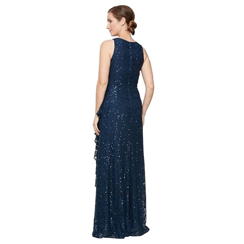 Image of Alex Evenings Women's Long Sleeveless Mother of the Bride Dress W /Cascade Ruffle & Front Slit (Petite and Regular Sizes)