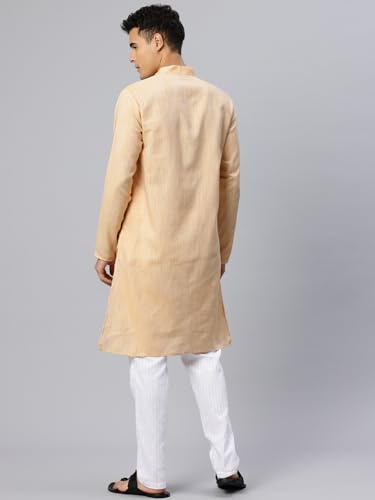 Image of Majestic Man Men's Cotton Regular Fit Traditional Mandarin Collar Ethnic Motifs Solid Long Kurta