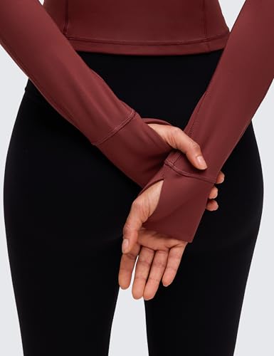 Image of CRZ YOGA Butterluxe Half Zip Crop Top | Workout, Extremely Soft, Slim Fit, Thumbholes, Side Pocket, Long Sleeve Shirts for Women