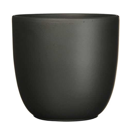 Annastore Blumenübertopf Tusca aus Keramik - Übertopf - Blumentopf - Übertöpfe - Blumentöpfe (Schwarz/Matt, H 11 cm - Ø 12 cm)
