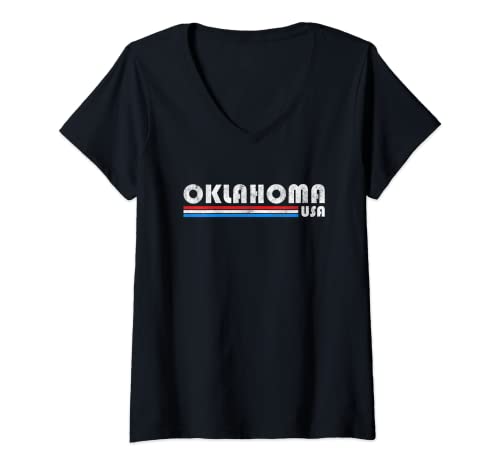 Mujer Regalo estatal retro vintage de Oklahoma USA Camiseta Cuello V