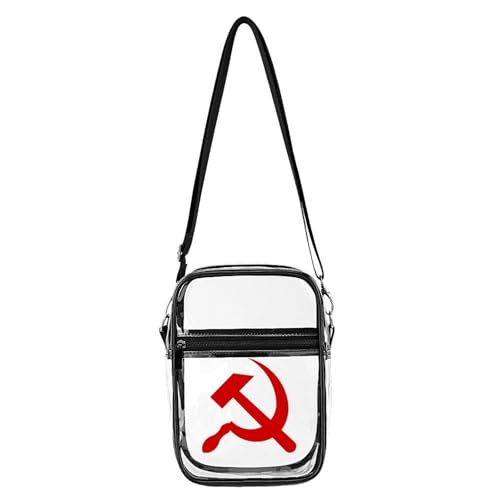 USSR Hammer Logo Clear Crossbody Bag Stadium Bag Adjustable Side Shoulder Bags Messenger Bag with 2 Compartments