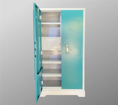 Image of MKFURNITURE Steel Almirah Wardrobe 2 Door with Mirror Cupboard | Wardrobe Storage Rack Closest Organizer for Clothes | 1 Hanging Space 2 Lockers and Document | Modern Storage Wardrobe