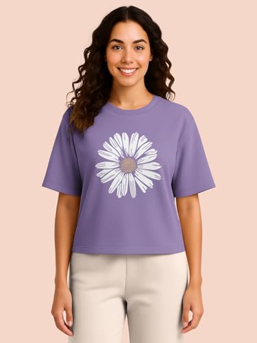 Image of HELLCAT Beige Printed Loose Fit Crew-Neck Crop T-Shirt for Women