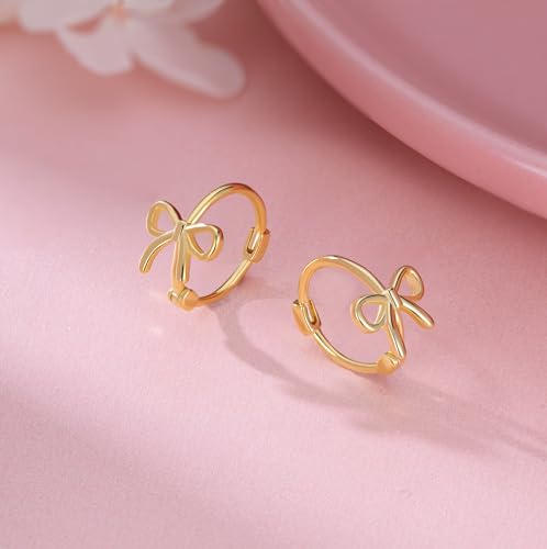 Reffeer Solid 925 Sterling Silver Bow Hoop Earrings Ribbon for Women Teen Girls Bowknot Hoop Earrings Huggie4