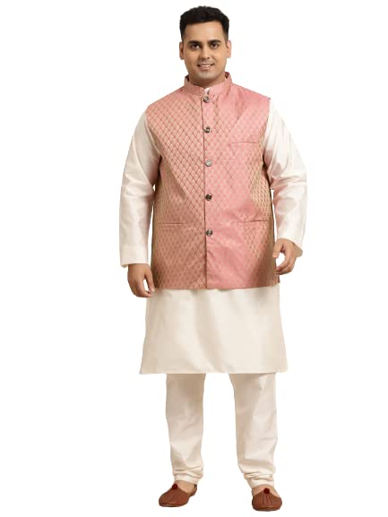 SojanyaSojanya Men's Silk Blend Off White Kurta & churidaar Pyjama Silk Blend Nehrujacket Set