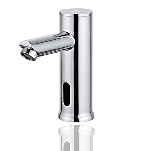 HOMSSY Robinet électronique bas avec capteur infrarouge – sans contact, 1 eau (froide uniquement), laiton chromé, idéal pour lavabo de salle de bain