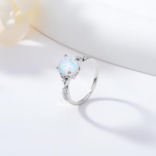2CT Round Cut Opal Engagement Rings 925 Sterling Silver Celtic Knot Genuine Opal Wedding Ring with 5A Cubic Zirconia for Women3
