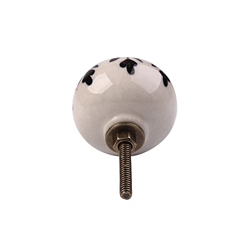 Kit 6 Puxadores Redondo Artesanal em Cerâmica Metal Estampa Floral Folhado para Gavetas Armários Móv