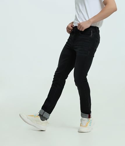 Image of TURMS Men's Anti Stain Jeans 30 Days No Wash Anti Odor Casual Mid Rise Denim Pants | Traveler Comfort Stretchable Breathable Cotton Rich