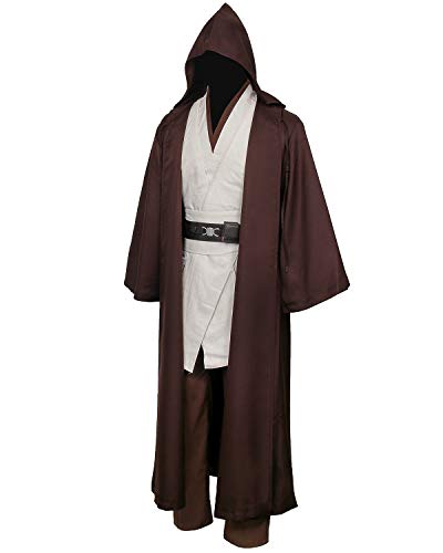 Jila Men & Kids Tunic Hooded Robe Cloak Knight Gothic Fancy Dress Halloween Masquerade Cosplay Costume Cape (3XL, Brown Tunic Cloak Set)