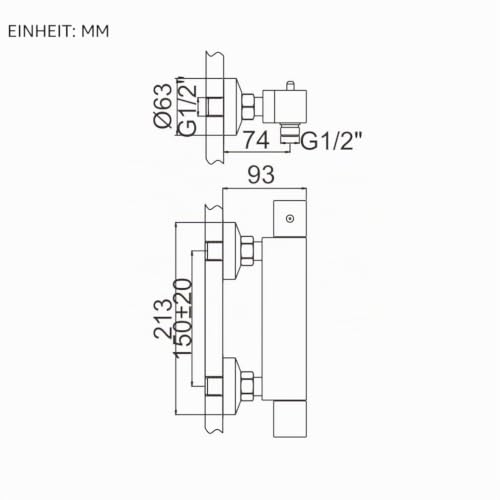 Ibergrif - Eckig Thermostat für Brausebatterie, Duscharmatur Ersatzteile, Verbrühschutz, Chrome – Ansicht 2