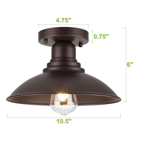 Image of GOLDHILL 10.5 inch Oil Rubbed Bronze Semi Flush Mount Ceiling Light, Rust-Resistant Powder Coated Metal Barn Fixture for Kitchen, Covered Porch & Patio, Damp Rated