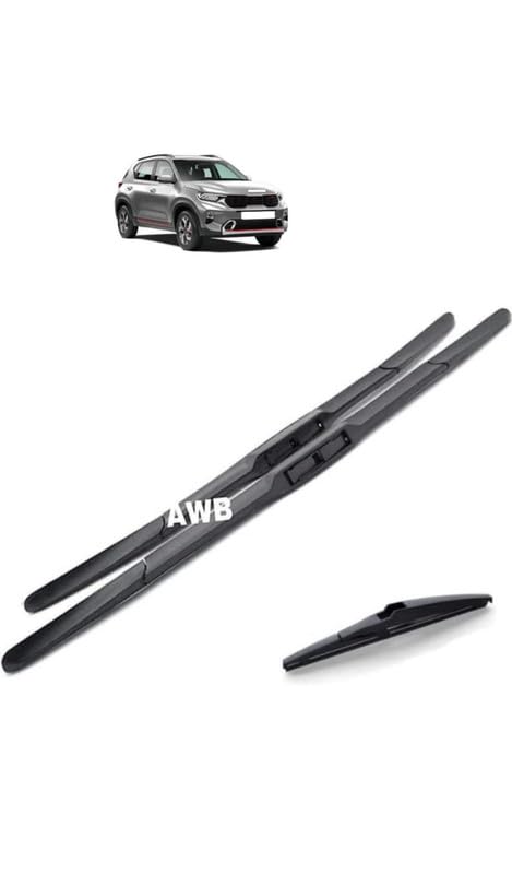 Image of AWB Hybrid Wiper Blades Front + Rear Compatible with Kia Sonet(Pack of 3)