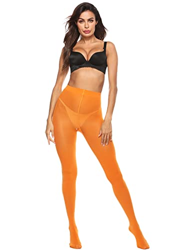 Manzi Women's Solid Color Semi Opaque Footed Tights Soft Stretch Pantyhose Orange X-Large #TOP1
