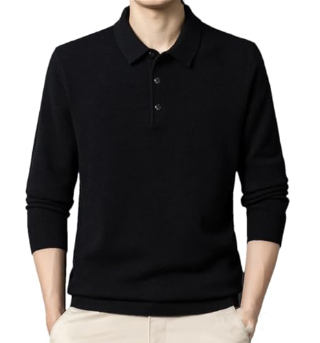 Men Polo Neck Sweater Top Vintage Buttons Long Sleeves Knitted Pullover for Casual Or Dressy Wear