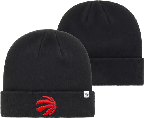 47 NBA Unisex-Adult Primary Logo Cuffed Knit Primary Logo Team Color Beanie Hat Cold Weather Hat, One Size (Toronto Raptors Black)