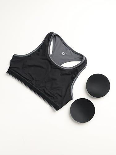 Image of TECHNOSPORT Women's Solid Slim Fit Scoop Neck Sports Bra ELASTOPLUS 4-Way Stretch Sleeveless Polyester Quick Dry for Gym Yoga Running