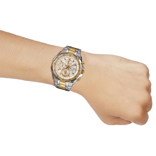 Image of Edific Analog Chronograph Men's Watch - Stainless Steel Two-Tone Gold & Silver Strap, White Dial, Date Display