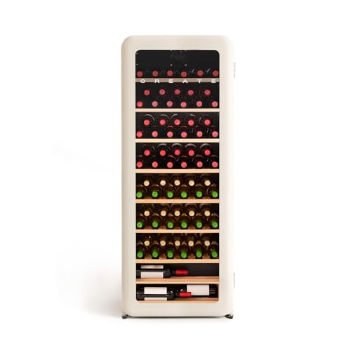 CREATE / WINECOOLER Retro XXL/Vinoteca eléctrica de 76 Botellas Blanco Roto/Diseño Retro, Temperatura Regulable, 208L, Botellas 75cl, Eco Friendly, 61x43x152,4 cm