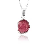 Gemkora Natural Real Raw Ruby Crystals Bezel Pendant Necklace, Birthstone, Healing Rough Gemstone, Birthday, Mothers Day Gift Jewelry, 925 Sterling Silver Jewelry 18 inch