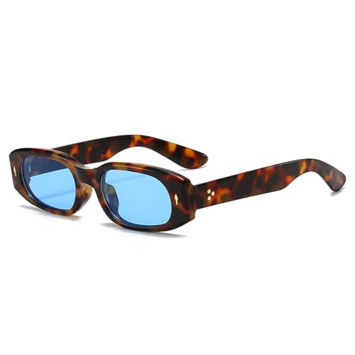 Lunettes de soleil tendance femme rectangle anti-UV rétro punk bleu léopard